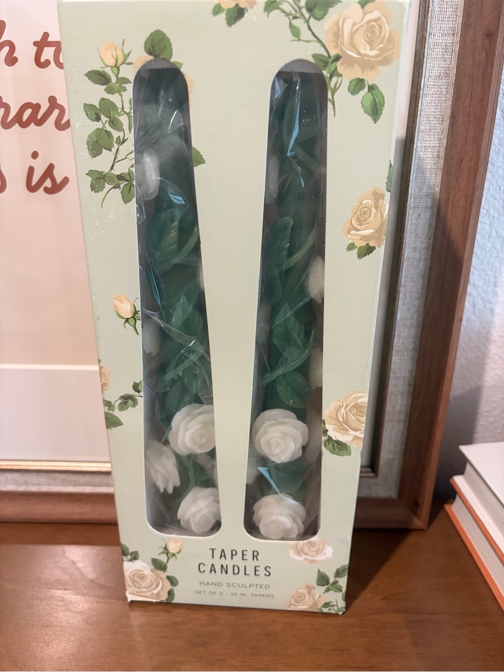 Anthropologie NIB Rose Vine Taper Candles Set Hand Painted Floral - Picture 2 of 2